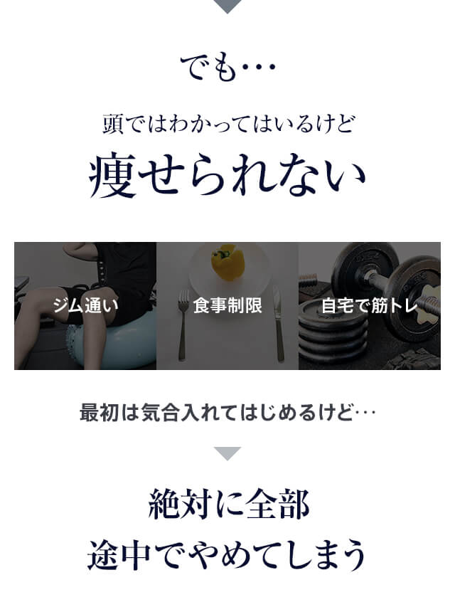 でも･･･頭ではわかってはいるけど痩せられない 最初は気合入れてはじめるけど･･･絶対に全部途中でやめてしまう